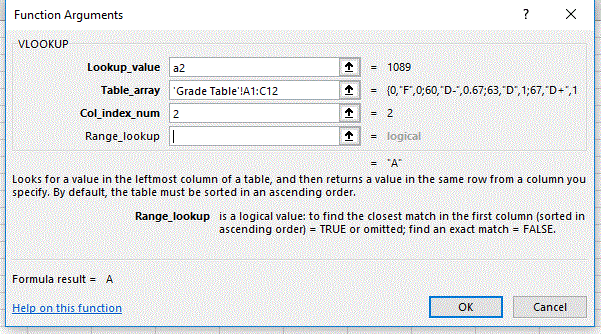 Function Wizard for Vlookup.